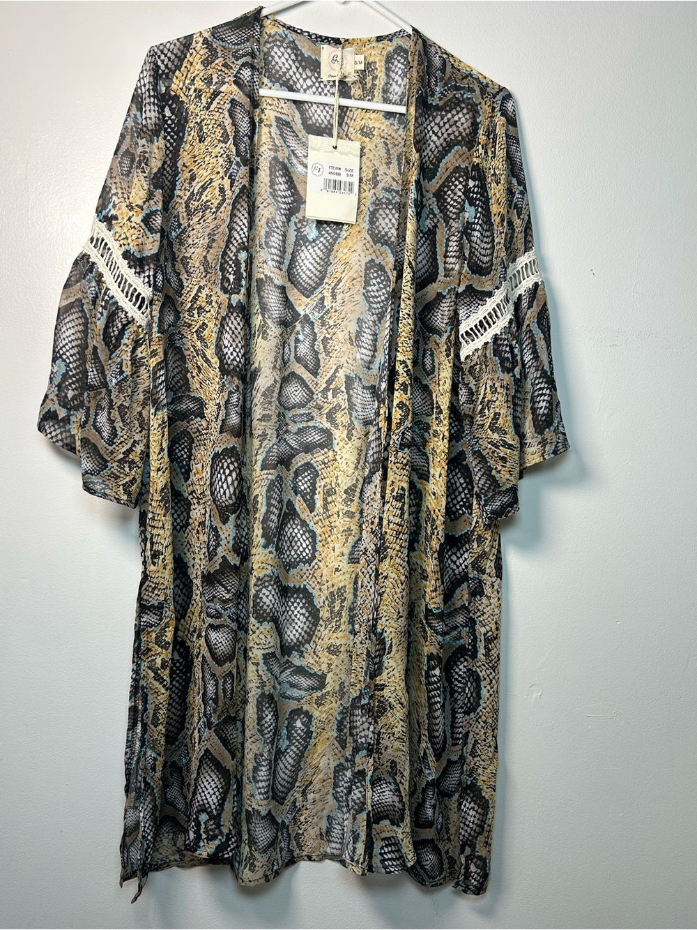 Grace & Emma S/M Snake Skin Bell Sleeve Duster Cardigan Boho Western Cottagecore